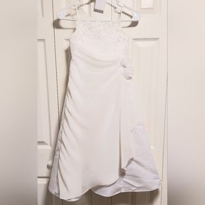 Girls David's Bridal Special occasion white beaded dress. Full, Spaghetti Straps